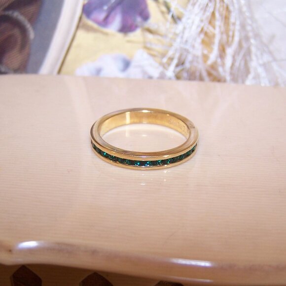 ESPO Sterling Silver Vermeil Eternity Band with Green Cubic Zirconia CZ - Size 7 - Picture 4 of 7